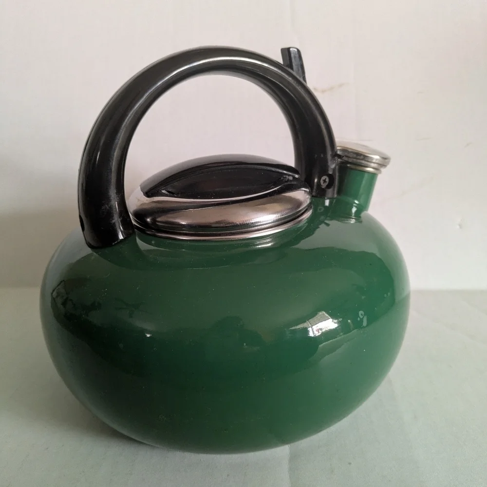 Enamel Whistling Tea Kettle Green